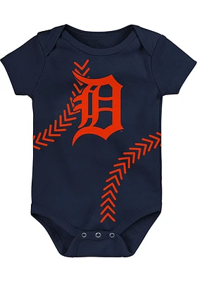 Detroit Tigers Baby Navy Blue Crossing the Plate Short Sleeve One Piece