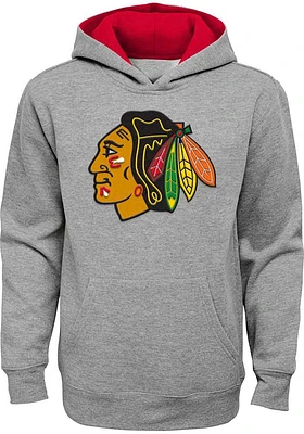 Chicago Blackhawks Boys Grey Prime Long Sleeve Hooded Sweatshirt