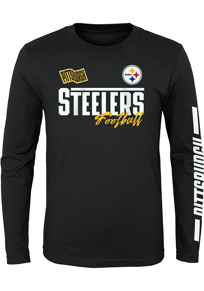 Pittsburgh Steelers Youth Black Race Time Long Sleeve T-Shirt