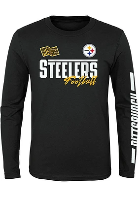Pittsburgh Steelers Youth Black Race Time Long Sleeve T-Shirt