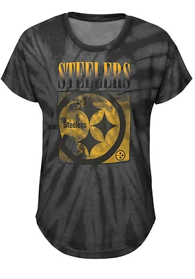 Pittsburgh Steelers Girls Black The Band Tie-Dye Short Sleeve Fashion T-Shirt