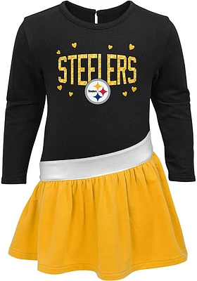 Pittsburgh Steelers Baby Girls Black Heart To Short Sleeve Dress