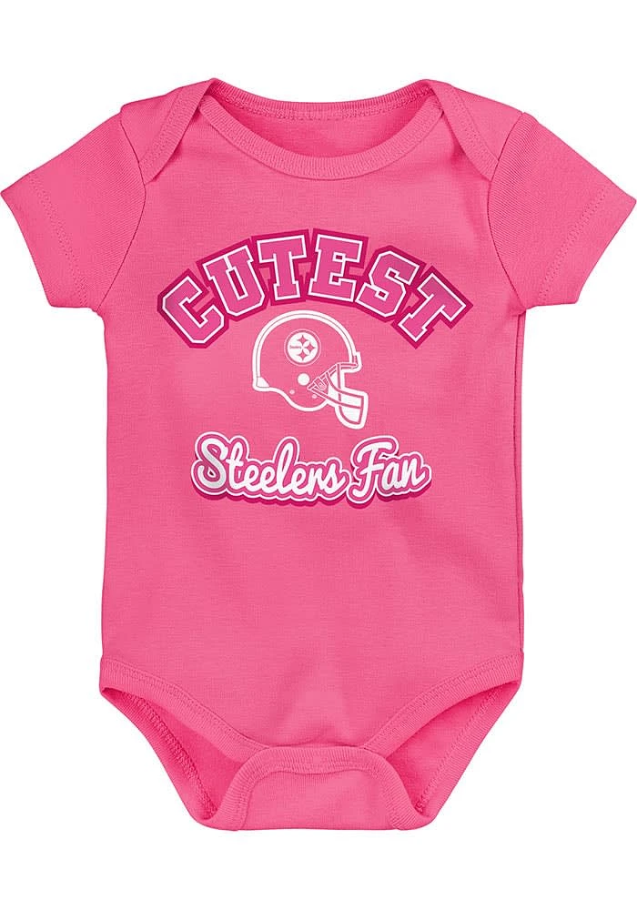 Pittsburgh Steelers Baby Pink Cutest Fan Design Short Sleeve One Piece