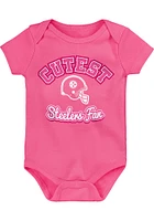 Pittsburgh Steelers Baby Pink Cutest Fan Design Short Sleeve One Piece