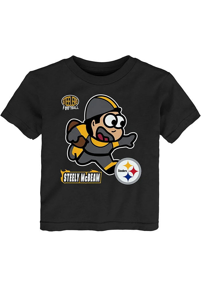 Steely McBeam Outer Stuff Pittsburgh Steelers Toddler Black Mascot Sizzle Short Sleeve T-Shirt