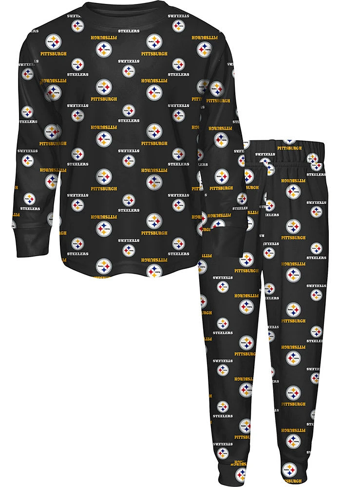 Pittsburgh Steelers Kids Black All Over Logo Set Loungewear PJ