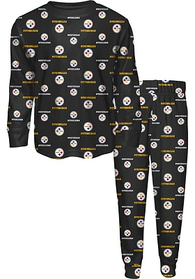 Pittsburgh Steelers Kids Black All Over Logo Set Loungewear PJ