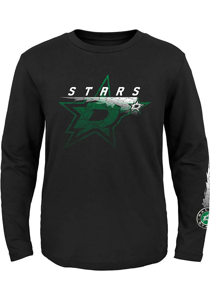 Dallas Stars Youth Black Cracked Ice Long Sleeve T-Shirt