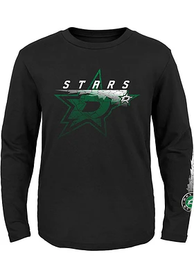 Dallas Stars Youth Black Cracked Ice Long Sleeve T-Shirt