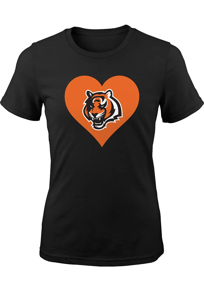 Cincinnati Bengals Girls Black Heart Design Short Sleeve Tee