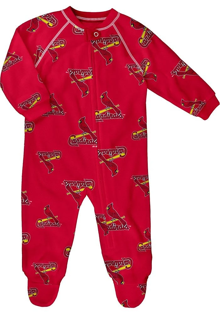 St Louis Cardinals Baby Red Raglan Zip Up Loungewear One Piece Pajamas