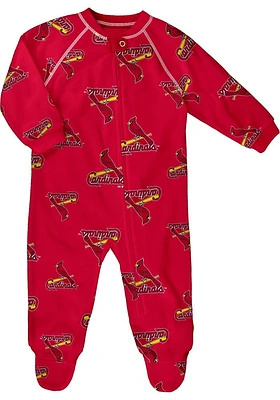 St Louis Cardinals Baby Red Raglan Zip Up Loungewear One Piece Pajamas