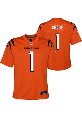 Ja'Marr Chase Cincinnati Bengals Youth Orange Nike Alt 1 Throwback Football Jersey