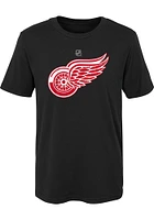 Detroit Red Wings Boys Black Primary Logo Short Sleeve T-Shirt