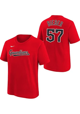 Shane Bieber  Cleveland Guardians Boys Red Nike Home NN Short Sleeve T-Shirt