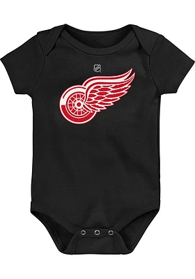 Detroit Red Wings Baby Black Official Logo Short Sleeve One Piece