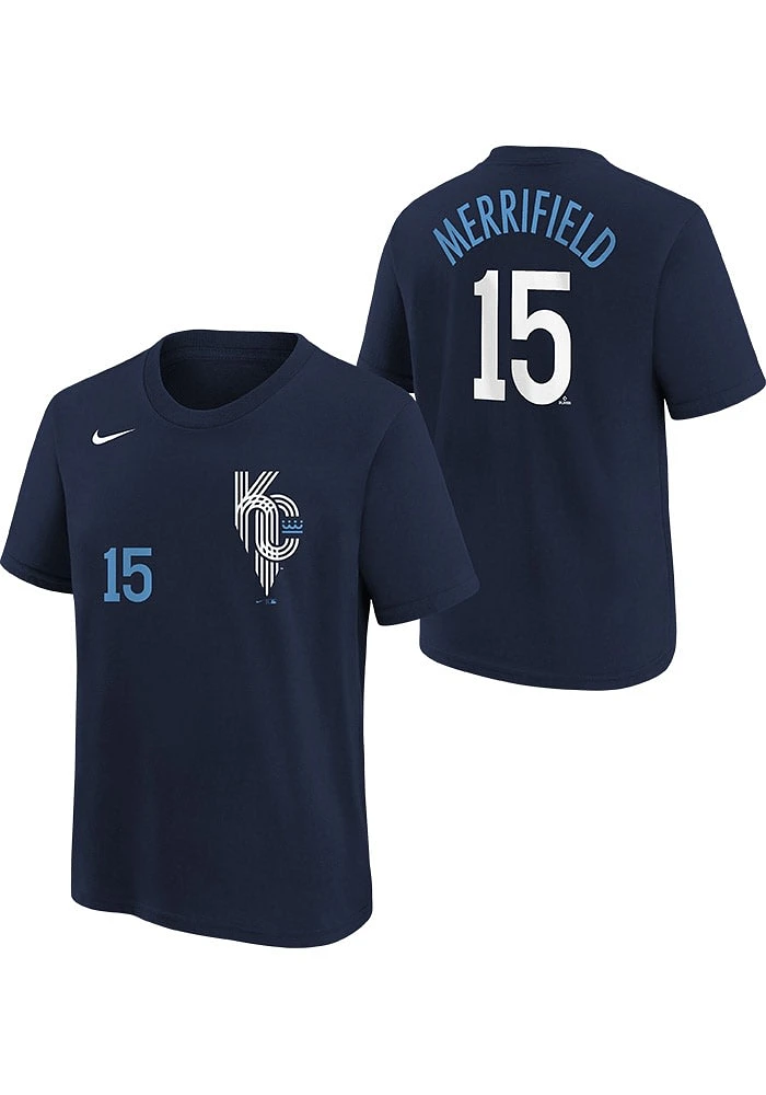 Whit Merrifield Kansas City Royals Youth Navy Blue Connect NN Player Tee