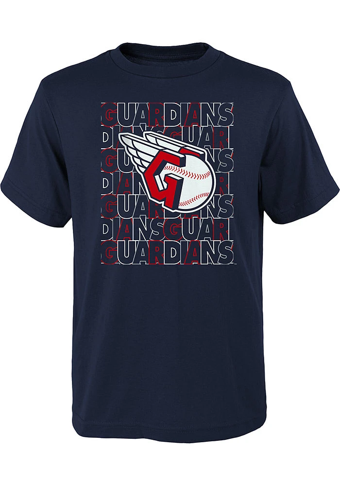 Cleveland Guardians Youth Navy Blue Letterman Short Sleeve T-Shirt