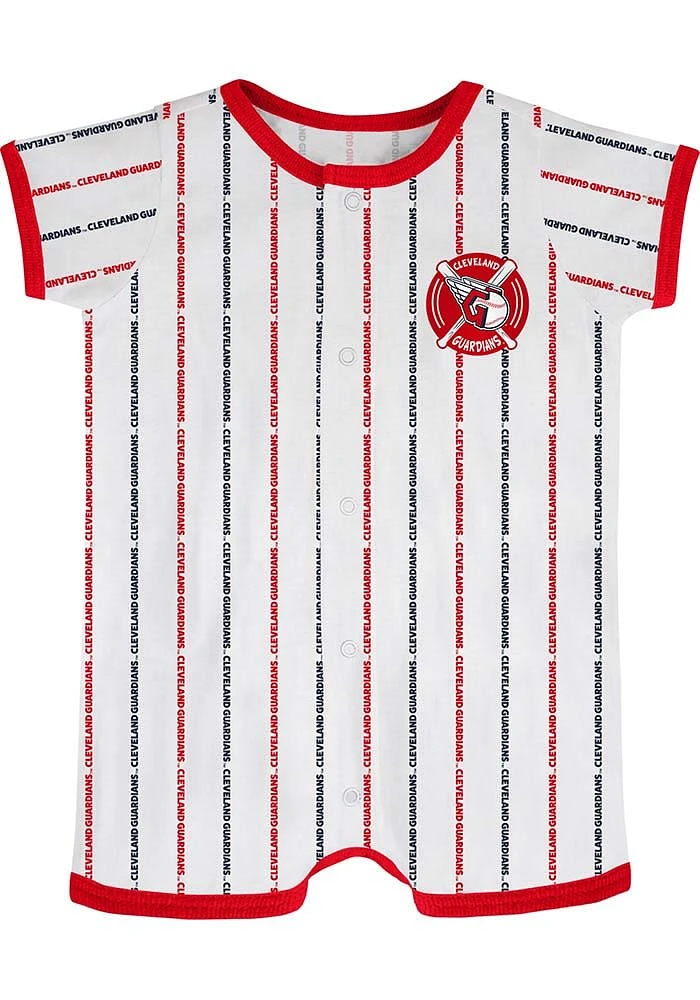 Cleveland Guardians Baby White Bat Ball Hitter Romper Short Sleeve One Piece