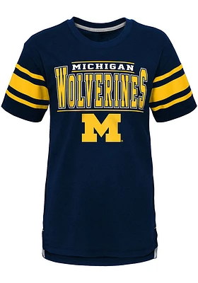 Michigan Wolverines Youth Blue Huddle Up Short Sleeve Fashion T-Shirt