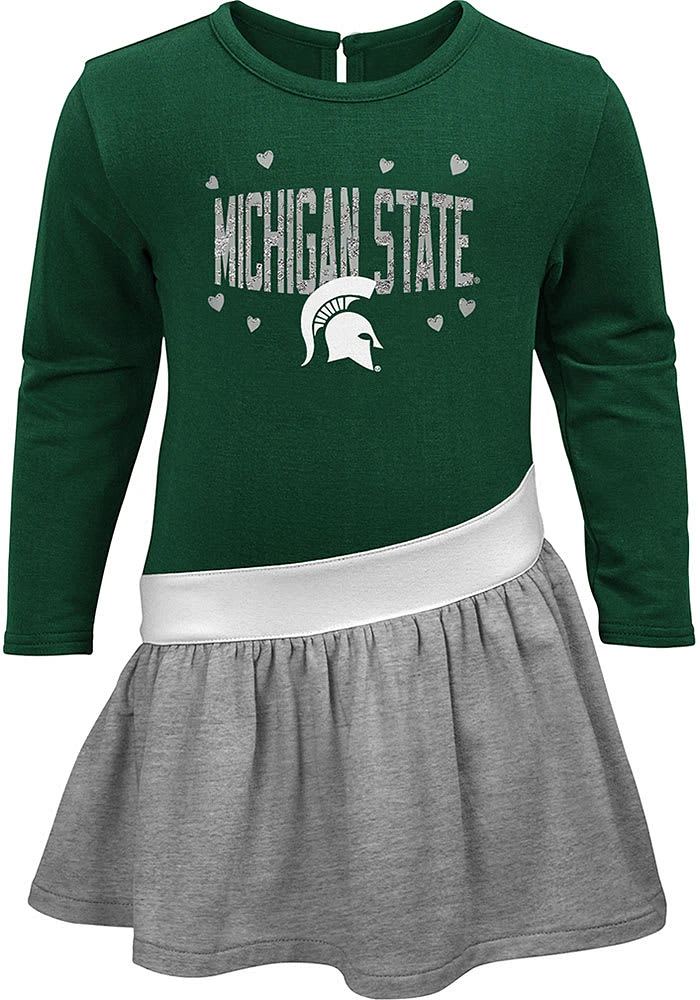 Michigan State Spartans Baby Girls Green Heart To Short Sleeve Dress