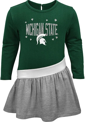 Michigan State Spartans Baby Girls Green Heart To Short Sleeve Dress