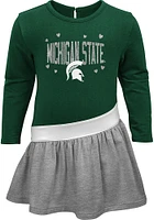 Michigan State Spartans Baby Girls Green Heart To Short Sleeve Dress