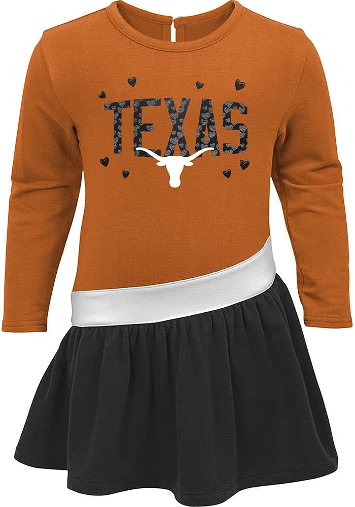 Texas Longhorns Toddler Burnt Orange Heart To Long Sleeve Dress