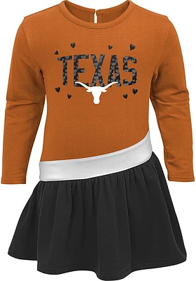 Texas Longhorns Toddler Burnt Orange Heart To Long Sleeve Dress