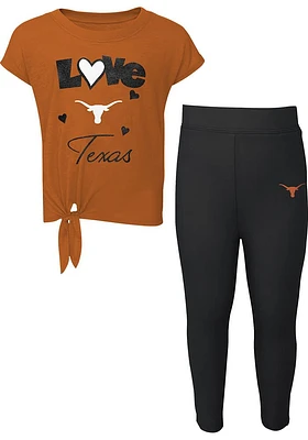 Texas Longhorns Infant Girls Burnt Orange Forever Love Set Top and Bottom