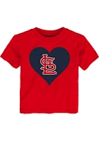 St Louis Cardinals Girls Red Heart Short Sleeve T-Shirt