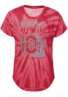 Ohio State Buckeyes Girls Red The Band Tie-Dye Short Sleeve Fashion T-Shirt