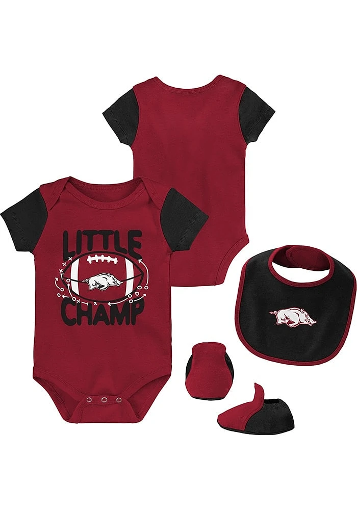 Arkansas Razorbacks Baby Cardinal Little Champ Booties Set One Piece with Bib
