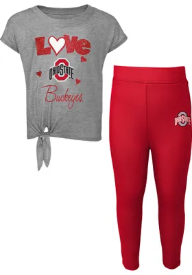 Ohio State Buckeyes Infant Girls Red Forever Love Set Top and Bottom