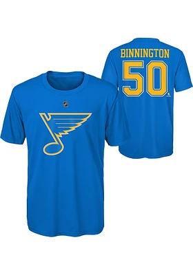 Jordan Binnington St Louis Blues Youth Light Blue NN Flat Third Player Tee