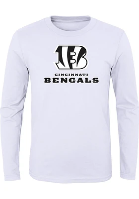 Cincinnati Bengals Boys White Primary Logo Wordmark Long Sleeve T-Shirt