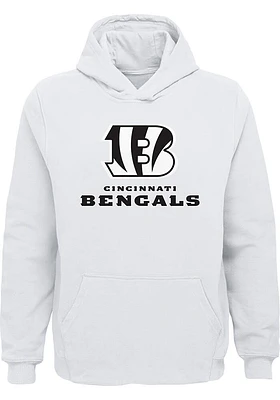 Cincinnati Bengals Youth White Primary Logo Wordmark Long Sleeve Hoodie