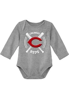 Cincinnati Reds Baby Grey Swing Bats Long Sleeve One Piece