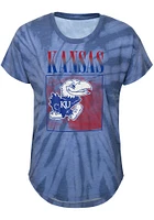 Kansas Jayhawks Girls Blue The Band Tie-Dye Design Short Sleeve Fashion T-Shirt