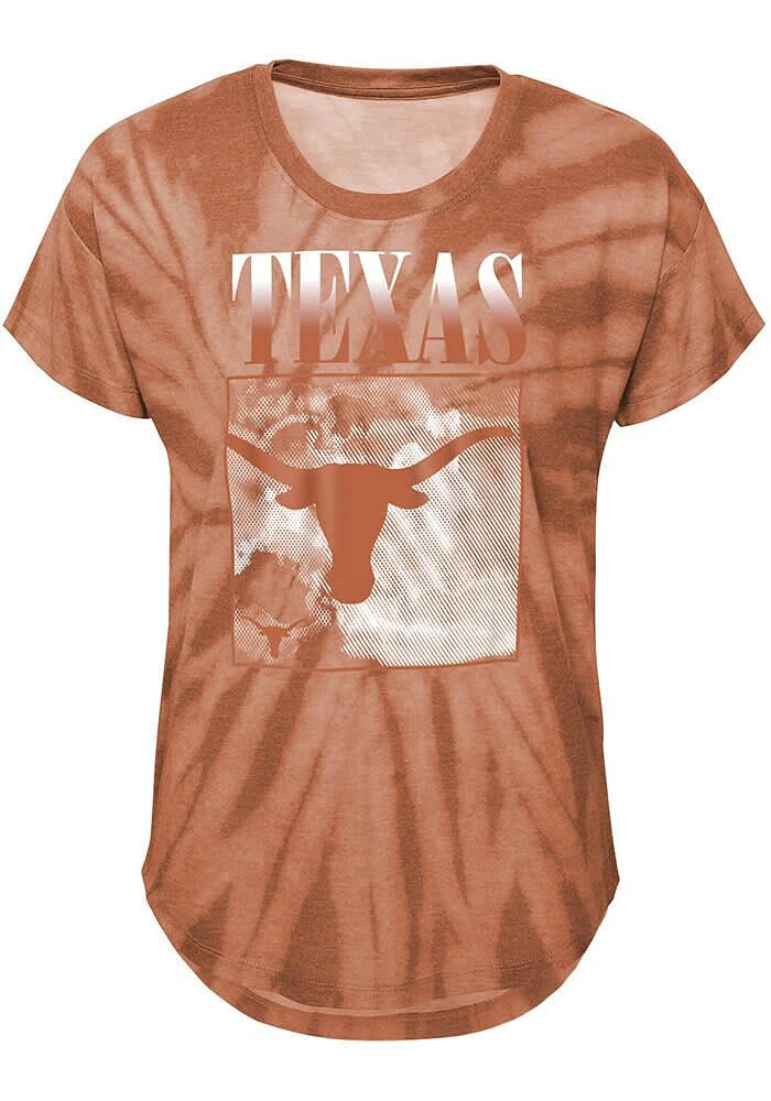 Texas Longhorns Girls Burnt Orange The Band Tie-Dye Design Short Sleeve Fashion T-Shirt