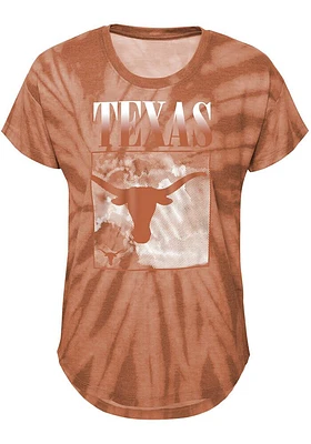 Texas Longhorns Girls Burnt Orange The Band Tie-Dye Design Short Sleeve Fashion T-Shirt