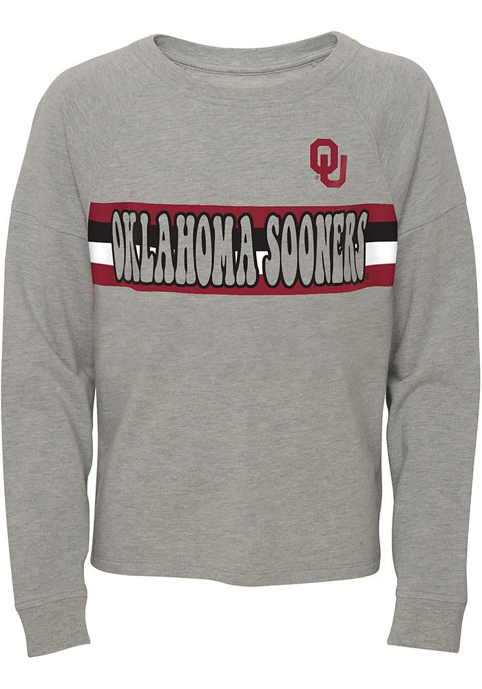 Oklahoma Sooners Girls Grey All Striped Up Long Sleeve T-shirt
