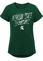 Michigan State Spartans Girls Green Slogan Heart Short Sleeve Tee