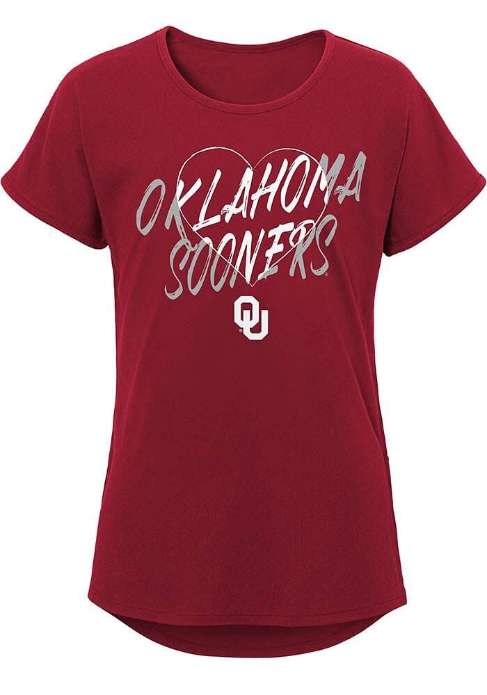 Oklahoma Sooners Girls Cardinal Slogan Heart Short Sleeve Tee