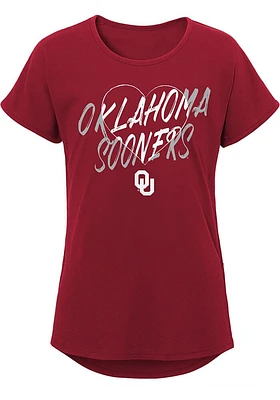Oklahoma Sooners Girls Cardinal Slogan Heart Short Sleeve Tee