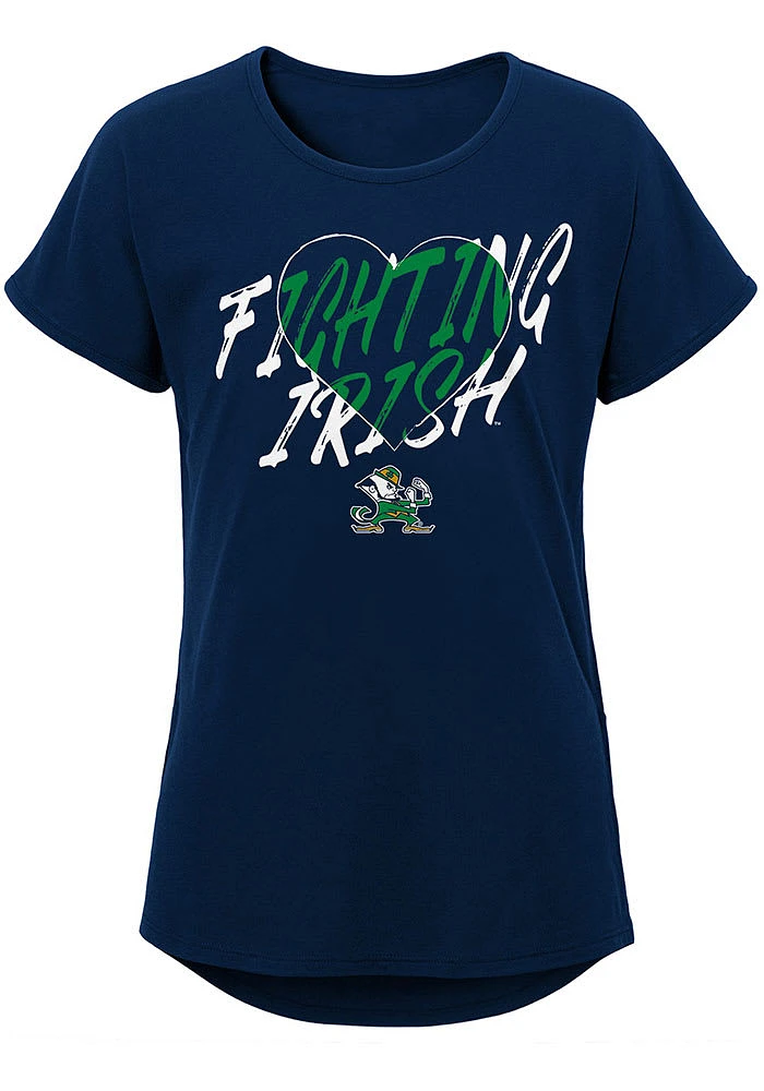 Notre Dame Fighting Irish Girls Navy Blue Slogan Heart Short Sleeve Tee