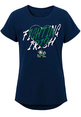 Notre Dame Fighting Irish Girls Navy Blue Slogan Heart Short Sleeve Tee