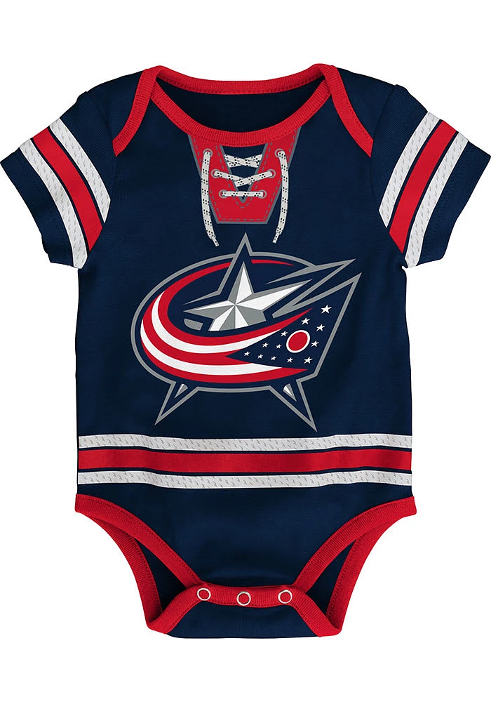 Columbus Blue Jackets Baby Pro Hockey Design Short Sleeve One Piece