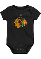 Chicago Blackhawks Baby Black Primary Logo Short Sleeve One Piece