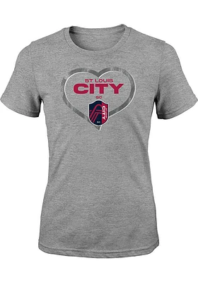 St Louis City SC Girls Grey Bubble Heart Short Sleeve Tee